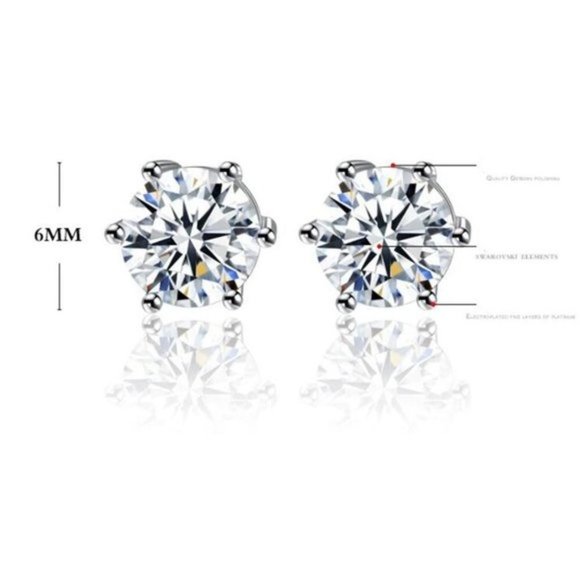 NEW Simple Silver Six Claw AAA Earrings - Picture 3 of 4